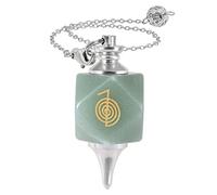 mookaitedecor Natural Green Aventurine Crystal Pendulum with Reiki Symbol for Scrying Dowsing Divination, Cho Ku Rei Reiki Symbol Pendant Healing Crystal Pendulum Divination Tool Wiccan Gift