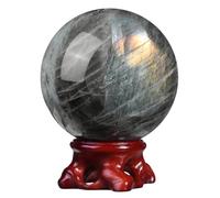 mookaitedecor Natural Labradorite Crystal Ball with Stand 61-70mm Healing Crystal Ball Gift Grey Moonstone Crystal Sphere Crystals and Gemstones Ball Witchcraft Crystal Ball Witchy Gift