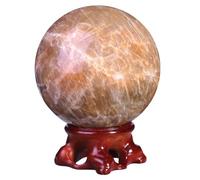 mookaitedecor Natural Orange Moonstone Crystal Ball with Stand 61-70mm Small Healing Crystal Ball Gift Crystal Sphere Witchcraft Crystal Ball Rare Crystals and Gemstones Witchy Gift Orange Room Decor
