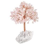 mookaitedecor Natural Pink Rose Quartz Crystal Tree of Life Ornament for Home, Reiki Healing Crystal Money Tree Stone Bonsai Tree with Clear Quartz Base Feng Shui Ornament Gift for Wealth Good Luck