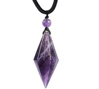 mookaitedecor Natural Purple Amethyst Crystal Point Pendant Necklace for Women Men, Chakra Reiki Healing Protection Crystal Necklace Pendulum Necklace Black Cord Semi Precious Stone Jewellery Gift