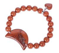 mookaitedecor Natural Red Jasper Moon Healing Crystal Stretch Beads Bracelet for Women Girls, Semi Precious Gemstone Love Heart Charm Bracelet Jewellery Gift for Mum Wife Chakra Reiki Energy Bangle
