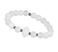 mookaitedecor Natural Rock Crystal Beads Bracelet with Hexagonal Point Wand, Healing Stone Beads Stretch Bracelet Jewellery Gift for Women Men