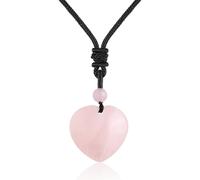 mookaitedecor Natural Rose Quartz Crystal Heart Pendant Necklace for Women, Polished Love Stone Heart Necklace with Adjustable Cord for Unisex