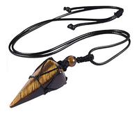 mookaitedecor Natural Tiger Eye Crystal Point Pendant Necklace for Women Men, Hexagonal Brown Crystal Necklace Semi Precious Stone Necklace Healing Crystal Reiki Chakra Birthday Jewellery Gift