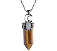 mookaitedecor Natural Tiger's Eye Crystal Point Necklace for Women Men, Hollow Crescent Moon Necklace Bullet Tigers Eye Crystal Necklace Reiki Chakra Vintage Healing Crystal Necklace Gift with Box