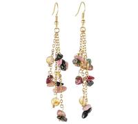 mookaitedecor Natural Tourmaline Citrine Healing Crystal Tumbled Chips Dangle Drop Earrings for Women, Long Crystal Semi Precious Stone Hook Earrings Stone Tassel Earrings Boho Jewellery Gift