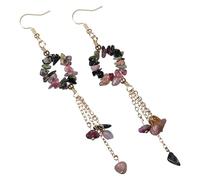 mookaitedecor Natural Tourmaline Crystal Long Dangle Drop Earrings for Women, Healing Crystal Semi Precious Stone Dangly Hook Earrings with Loop and Chip Beads Tassel Dangling Boho Jewellery Gift