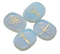 mookaitedecor Opalite Crystals Reiki Stones Engraved Tarot Symbols Tarot Crystals Set, Polished Chakra Tarot Stones White Healing Crystals Pocket Palm Stones for Wiccan Witchcraft Gifts