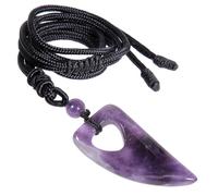 mookaitedecor Purple Amethyst Crystal Wolf Tooth Pendant Necklace for Men Women, Reiki Healing Crystal Norse Viking Necklace Jewellery Gift for Father Boy Men Amulet Semi Precious Stone Necklace