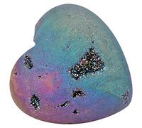 mookaitedecor Rainbow Titanium Coated Heart Shaped Agate Geode Crystal Palm Worry Stone, Healing Crystal Gift, Love Heart Rainbow Quartz Crystal Pocket Stone Chakra Reiki Desk Decor