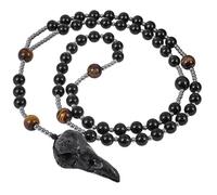 mookaitedecor Raven Skull Necklace Black Geode Agate Crystal Necklace for Men, Long Crystal Beaded Necklace Crow Skull Pendant Necklace Norse Viking Necklace Reiki Amulet Necklace Jewellery Gift