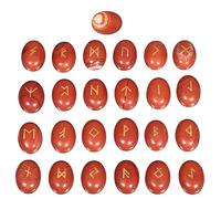 mookaitedecor Red Jasper Rune Stones Set of 25, Engraved Elder Futhark Alphabet Symbol Cabochon Carved Runes Stones for Divination Wicca Supplies
