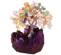 mookaitedecor Reiki Crystal Money Tree,Gemstone Feng Shui Ornaments Tree of Life Figurines,Titanium Coated Violet Gold Stone Cluster Base