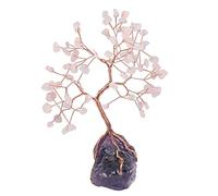 mookaitedecor Rose Quartz Crystal Money Tree with Amethyst Raw Stone Base Good Luck Crystal Gifts, Reiki Healing Crystal Bonsai Tree Rose Quartz Tree of Life Feng Shui Ornaments for Home Office Decor