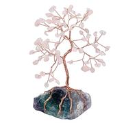 mookaitedecor Rose Quartz Crystal Money Tree with Fluorite Raw Stone Base Good Luck Crystal Gifts, Reiki Healing Crystal Bonsai Tree Rose Quartz Tree of Life Feng Shui Ornaments for Home Office Decor