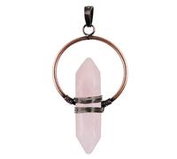 mookaitedecor Rose Quartz Crystal Necklace Double Terminated Crystal Points Pendant Necklace for Women Girl, Simple Reiki Healing Crystal Necklace Gift with Box