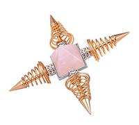 mookaitedecor Rose Quartz Pyramid Healing Crystal Stone Energy Generator with 4 Spiral Copper Points for Reiki Balancing Meditation, Rose Gold Plated