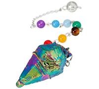 mookaitedecor Semi Precious Stone Crystal Pendulum Dowsing for Scrying Divination Reiki Healing Chakra,Titanium Coated Rainbow
