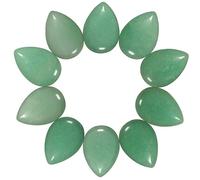 mookaitedecor Set of 10 Teardrop Shaped CAB Flatback Stone for Jewelry Making, Natural Green Aventurine Cabochon Flat Stones Crystals for DIY Crafts, 24x34 mm