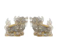 mookaitedecor Set of 2 Labradorite Crystal Dragon Turtle Figurine Feng Shui Ornament for Home Good Luck Decor, Resin Healing Crystal Dragon Tortoise Gift Semi Precious Gemstone Animals Statue