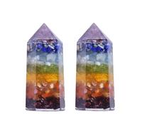 mookaitedecor Set of 2 Natural 7 Chakra Healing Crystal Point Wands 2 Inch, Rainbow Ornament Pocket Stone Hexagonal Wand Reiki Chakra Small Colourful Energy Crystal Witchcraft Decor Wiccan Gift