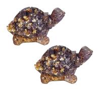 mookaitedecor Set of 2 Resin Amethyst Crystal Turtle Tortoise Ornament Home Desk Decor, Healing Crystal Purple Turtle Animal Figurine Gift Feng Shui Good Luck Pocket Stone Statue