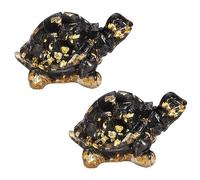 mookaitedecor Set of 2 Resin Black Obsidian Crystal Turtle Tortoise Ornament Home Desk Decor, Healing Crystal Black Turtle Animal Figurine Gift Feng Shui Good Luck Pocket Stone Statue