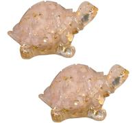 mookaitedecor Set of 2 Resin Crystal Turtle Tortoise Ornament | Healing Crystal Turtle Figurine, Feng Shui Animals Good Luck Pocket Stone Statue for Home Decor, Rose Quartz