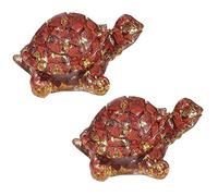 mookaitedecor Set of 2 Resin Crystal Turtle Tortoise Ornament | Healing Crystal Turtle Figurine, Feng Shui Animals Good Luck Pocket Stone Statue for Home Decor, Red Jasper