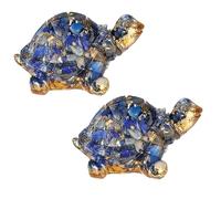 mookaitedecor Set of 2 Resin Lapis Lazuli Crystal Turtle Tortoise Ornament Home Desk Decor, Healing Crystal Blue Turtle Animal Figurine Gift Feng Shui Good Luck Pocket Stone Statue