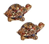 mookaitedecor Set of 2 Resin Mixed Crystal Turtle Tortoise Ornament Home Desk Decor, Healing Crystal Colourful Turtle Animal Figurine Gift Feng Shui Good Luck Pocket Stone Statue