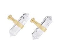 mookaitedecor Set of 2 Rock Quartz Double Crystal Points Drawer Knobs with Screws, Decorative Stone Cabinet Handle Pulls for Dresser Cupboard Kitchen Decor, Brushed Brass