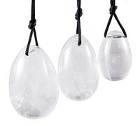 mookaitedecor Set of 3 Yoni Eggs Drilled with Unwaxed String for Women | Clear Quartz/Rock Quartz Crystal Message Stone, Kegel Exercise Personal Care Relax, Anxiety Relief Stress