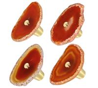 mookaitedecor Set of 4 Agate Crystal Drawer Knobs with Screws | Irregular Crystal Stone Handles Pulls, for Cupboard Kitchen, Unique Decorative Furniture Brass Knobs, Red