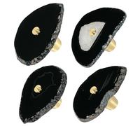 mookaitedecor Set of 4 Agate Crystal Drawer Knobs with Screws | Irregular Crystal Stone Handles Pulls, for Cupboard Kitchen, Unique Decorative Furniture Brass Knobs, Black