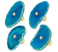 Mookaitedecor Set of 4 Blue Agate Crystal Drawer Knobs with Screws, Irregular Blue Crystal Stone Handles Pulls for Cupboard Cabinet Wardrobe Kitchen Unique Decorative Furniture Brass Knobs