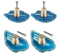 mookaitedecor Set of 4 Blue Agate Drawer Knobs with Screws, Irregular Blue Knobs Natural Crystal Knobs for Cabinet Kitchen Wardrobe Door Decorative Crystal Stone Cupboard Handles Furniture Decor
