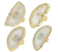 Mookaitedecor Set of 4 Natural Agate Crystal Drawer Knobs with Screws, Irregular Crystal Stone Handles Pulls for Cupboard Cabinet Wardrobe Kitchen Unique Decorative Furniture Brass Knobs
