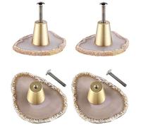 mookaitedecor Set of 4 Natural Agate Drawer Knobs with Screws, Irregular Grey Knobs Natural Crystal Knobs for Cabinet Kitchen Wardrobe Door Decorative Crystal Stone Cupboard Handles Furniture Decor