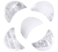 mookaitedecor Set of 5 Clear Quartz Moon Shape Palm Worry Stones for Anxiety and Jewellery Making, Stone Pendant for DIY Necklace, Reiki Chakra Healing Crystals Semi Precious Stones for Home Decor