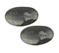 mookaitedecor Small Crystal Black Stone Pocket Engraved Stone | 2pcs Polished Engraved Worry Palm Stone, Crystal Memorial Stone for Anxiety Stress Relief, with Words ‘Dad I Love You’