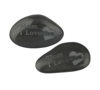 mookaitedecor Small Crystal Black Stone Pocket Engraved Stone | 2pcs Polished Engraved Worry Palm Stone, Crystal Memorial Stone for Anxiety Stress Relief, with Words ‘Mom I Love You’