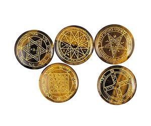 mookaitedecor Tiger's Eye Stone Witches Runes Set of 5, Healing Crystal Solomon Symbols Engraved Reiki Palm Stone Pagan Witch Room Decor Witchcraft Decor Wiccan Gifts for Meditation Amulet Talismans