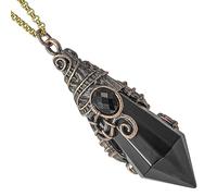 mookaitedecor Vintage Black Obsidian Healing Crystal Point Pendant Necklace for Women Men, Reiki Chakra Natural Crystal Dowsing Divination Pendulum Semi Precious Gemstone Necklace Jewellery Gift