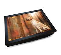 mooki Deluxe Cushioned Lap Tray | Labrador Dog in the Autumn Forest | Wooden Frame | Bean Bag Cushion Base | #JL