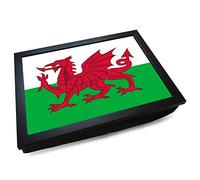 mooki Deluxe Cushioned Lap Tray | Wales Red Dragon Flag | Wooden Frame | Bean Bag Cushion Base | #AH