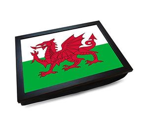 mooki Deluxe Cushioned Lap Tray | Wales Red Dragon Flag | Wooden Frame | Bean Bag Cushion Base | #AH