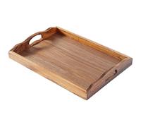 MOOKOMI Nature Walnut Wooden Serving Tray with Handles, Solid Wood Food Tray for Coffee, Breakfast, Dinner, Ottoman,16.6x11.8x2.4 inches