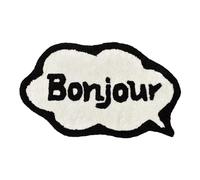 Mooky Mats Bonjour Slogan Bath Mat Non Slip 50 x 80cm - Super Soft, Absorbent & Quick Drying Speech Bubble Bathroom Rug (Black/Cream)